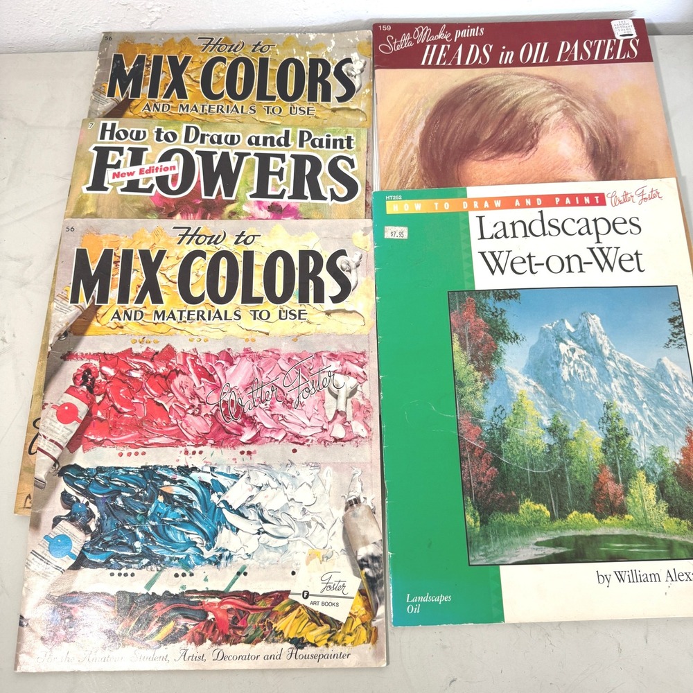 Vintage Walter Foster Art Books Lot of 5 Landscapes Flowers Color Mixing Pastels
